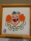 2 Vintage Needlepoint Clowns 9 x9  Artist Signed 1982 Excellent Condition