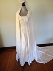 Sincerity Satin Feel White Wedding Gown  Cape  Headpiece   Veil  Sz 14  5