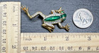 Vintage Gold Tone  Rhinestone   Green Accented Tree Frog Brooch I799