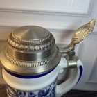 Vintage German Bmf Rein Zinn Pewter Lid Blue White Porcelain Beer Stein Mug