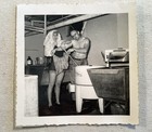 1950   s Candid Photo Cute Young Lady Goofing Around The Washing Machine Vintage