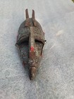 Vtg African Marka People  Solid Wood Hammered Brass Mask Horned Mali West Africa