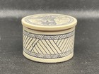 Vintage Faux Scrimshaw Scottish Golfer Trinket Box Snuff Removable Lid Small