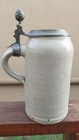 Antique 1l Stoneware  Brewery German Beer Stein Matching Pewter Lid W Monogram