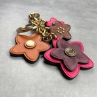 Coach Wildflower Leather Bag Charm Keychain Pink Brown Orange Floral Motif Auth