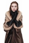Women Long Plain Opera Evening  Gloves Lambskin Leather Gloves Black