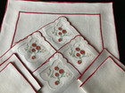 Vintage Linen Placemats Madeira Strawbeery Embroidered On Organdy Napkins 12 Pc