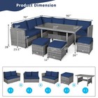 Patiojoy 7 Pcs Outdoor Rattan Dining Set Sectional Sofa Couch Ottoman Yard Navy
