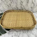 Vintage Mid Century Bamboo Tray Set 4 Dining Serving Wood Tiki Tropical Rattan