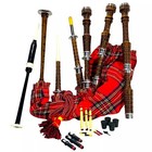 Scottish Great Highland Tartan Bagpipe Silver Mount Rosewood With Carrying Bag