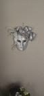Lot Of 2 Venetian Jester Masquerade Wall Mounted Masks Silver Purple