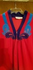 Vanity Fair Housecoat Medium Vibrant Red With Blue Peacock-style Embroidery