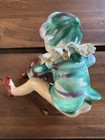 Vintage 1950s Occupied Japan Pixie Fairy Elf Ceramic Figurine Sitting Musician