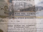 Antique Stock Certificate Mesa Verde Oil Company New Mexico 500 Shares 1918
