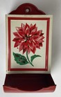 Vintage Red   White Flower Wall Mount Metal Match Holder Farmhouse Decor