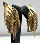 Vintage Napier Openwork Pat Pend Goldtone Leaf Earrings Wearable Art