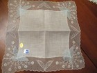 Vintage Unused White Wedding Lace Linen W Blue Birds  Hanky Handkerchief 12 