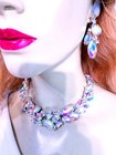 Ab Crystal Choker Rhinestone Necklace Earring Set Bridal Prom Pageant