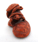 Vintage Japanese Carved Wood Netsuke   4 Turtles   Signed