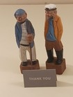 Vintage Hand Carved Wooden Folk Art Captain With Pipe Fisherman W Spear Figures