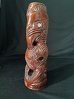 Large Vtg Maori Wood Carved Tiki Totem God Figure Paua Shell Eyes Teko Teko