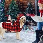 Dog Christmas Outfit  Adjustable Dog Santa Claus Riding Dog Costumes  plaid 