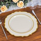 30 Taupe 10 5  Round Plastic Dinner Plates Gold Scalloped Rim Events