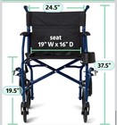 Medline Ultra Lightweight Transport Wheelchair For Adults 19inch Seat Width blue