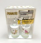 Peanuts Snoopy 3pc Bathroom Accessory Set Toothbrush Cup soap Pump storage Bin