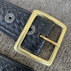 Vintage Black Leather Belt Brass Square Buckle Western Biker Sz 32 50s 60s