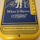 Vintage Morton Free Running Salt Metal Advertising Thermometer Sign  16 x6 