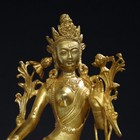 10 antique Tibetan Buddhism Temple Bronze 24k Gilt Green Tara Bodhisattva Statue
