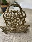 Elegant Vintage Solid Brass Decorative Storage Patina Book Magazine Holder  