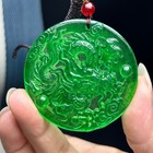Certified Natural Ice Green Burmese Jade Jadeite Carved Dragon Pendant necklaces