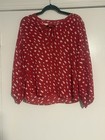 Shein Womens Small Red White Polka Dot Tie Neck Long Sleeve Blouse Top