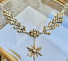 Antique Repouss   Metal Bib Necklace Starburst Drop Victorian Revival Costume 14 
