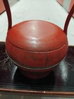Antique Chinese Red Lacquer Wood Wedding Basket 