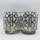 Set Of 5 Georges Briard Double Old Fashioned Glasses Window Pane Gold White Mcm