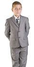 Boys Solid Silver Suit Tuxedo 5 Piece Set Notch Lapel Kids Formal Dress Vest 560