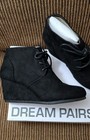 New Womens Black Lace-up Wedge Heel  Faux Suede Ankle Boots Round Toe Size 7 5
