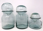 Hand Blown Glass Jar Canister Apothecary Container Set Bubble Lids