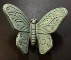 Vintage Cast Iron Butterfly Paperweight Figurine Verdigris Teal Finish