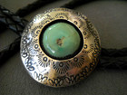 Native American Navajo Light Green Turquoise Shadowbox Sterling Silver Bolo Tie