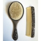 Vintage Pewter Hair Brush   Comb Set Embossed Roses Floral Vanity Decor Romantic