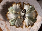 Antique Porcelain Divided Relish Dish  Mint Green Gold Gilt Candy Tray  Scallope