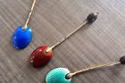 Vintage Set Of 3 Sterling Silver Gilt   Guilloche Enamel Spoons Bean  1955