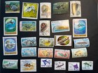 25 Fish   Marine Life On Stamps - No Duplicates - Free Shipping
