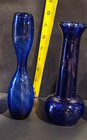 Vintage Cobalt Blue Glass Bud Vases Lot Of 4 One Marked Usa 4 5    7 5  Tall