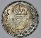 1897 Great Britain Veiled Head Silver 3p Threepence Brilliant Unc