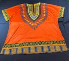 Orange African Print Dashiki Short Sleeve Tunic Top  One Size